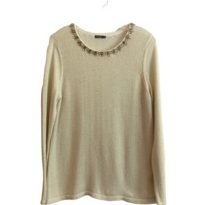 J McLaughlin Gold Metallic Rhinestone Sweater L
